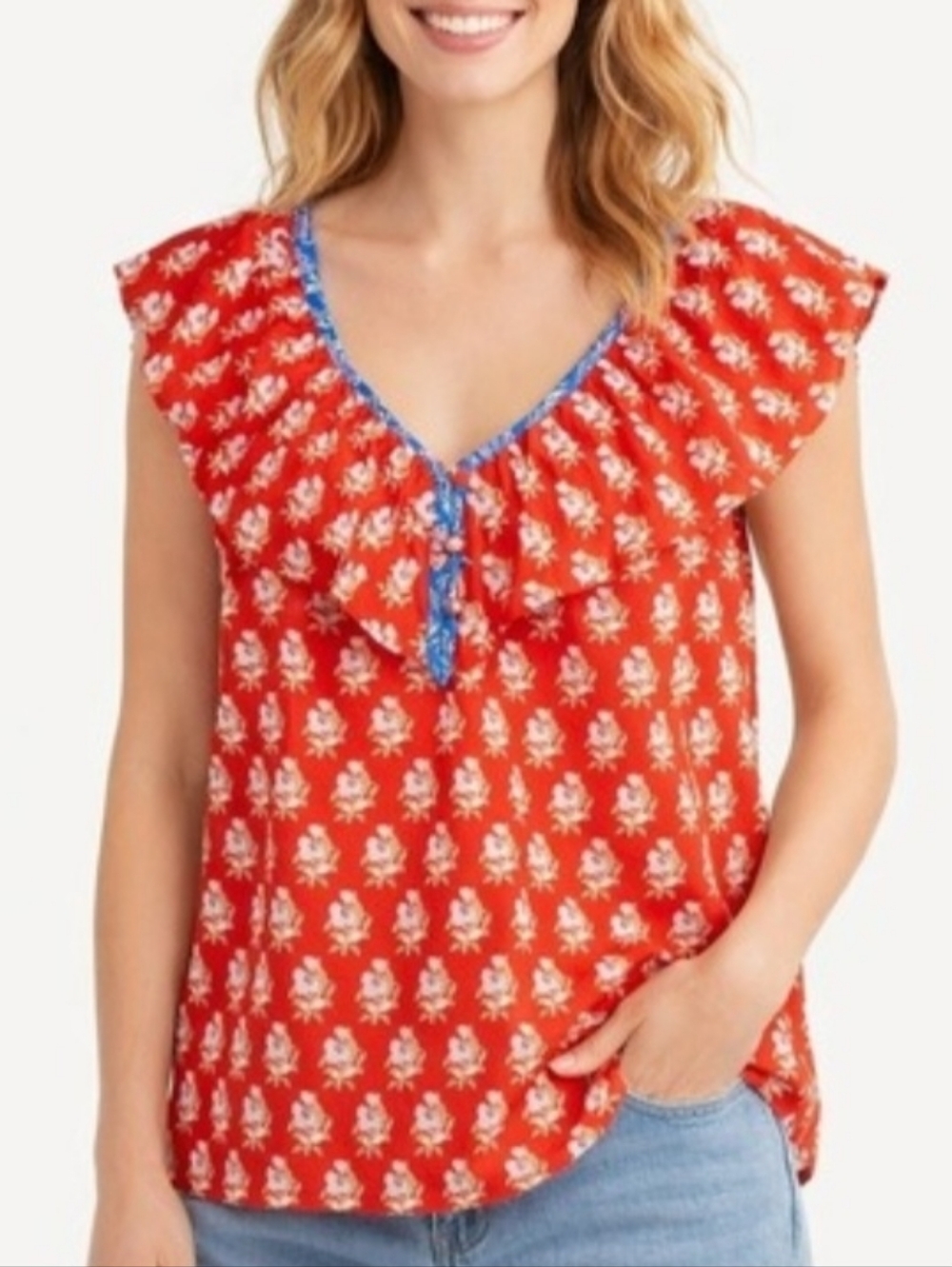 J Crew Top Orange Classic Block Print Tank Top Feminine Size Medium